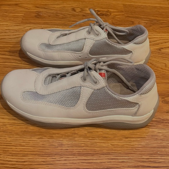 Prada America's Cup Low Top Sneakers Gray Leather and Silver Mesh Size 7 - Picture 1 of 16